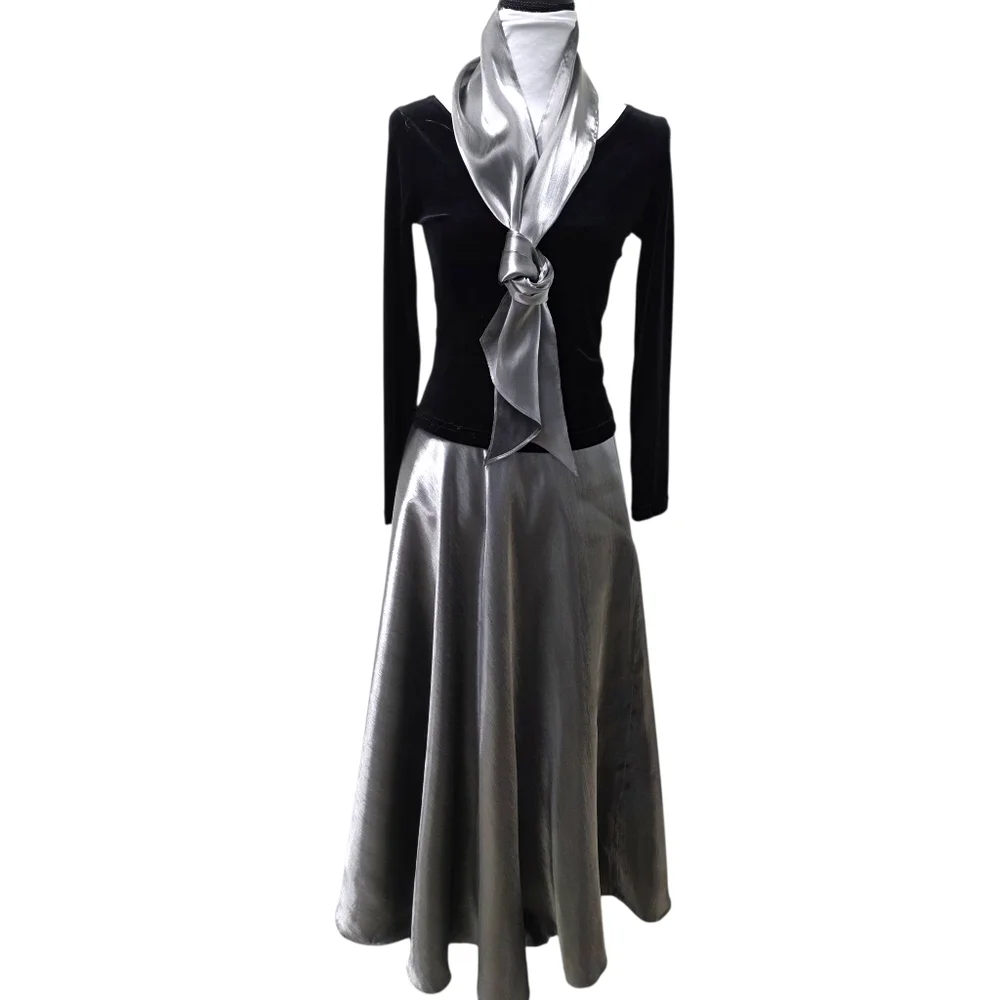 Elegant Black and Silver Dress with Scarf